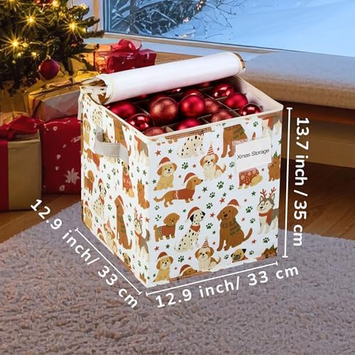 VENO 2 Pack Christmas Ornament Storage Box, Holiday Ornament Organizer with Adjustable Dividers, Sturdy Storage Containers for 64 Ornaments, Zippered Lid & Handles, 3" Cube (Holiday Pups) - Image 2