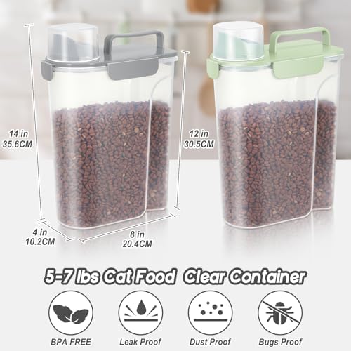 LEAWALK 5-7Lbs Airtight Dog Cat Pet Food Storage Container (Gray+Green) - Image 2
