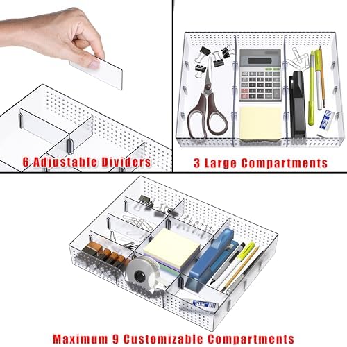 Simple Houseware Drawer Organizer Tray, 9 Adjustable Compartments, Clear - Image 3