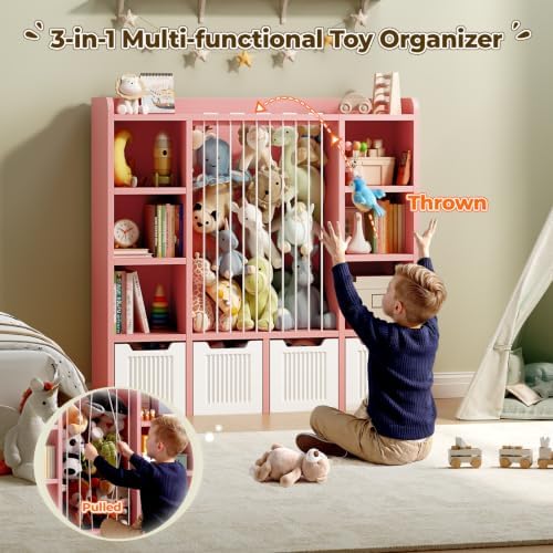 Toy Storage Organizer with Stuffed Animal Storage, Pink - Image 3