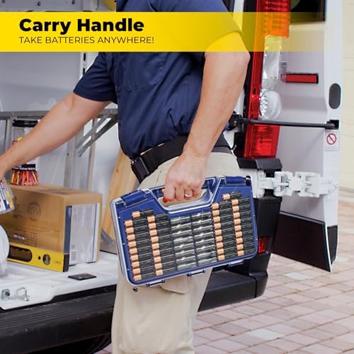 Battery Daddy Storage & Organizer Case with Tester, Stores & Protects Up to 180 Batteries, Double-Sided, Clear Locking Lid, Secure Latches & Portable Carrying Handle - Blue (Batteries Not Included) - Image 5