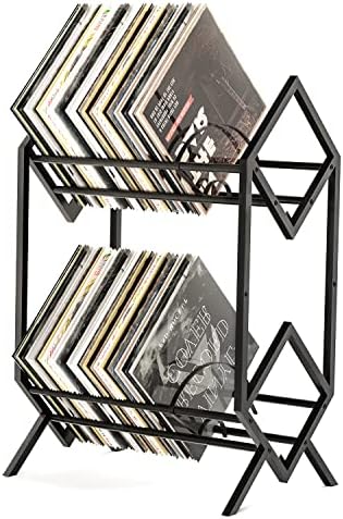 RUILALIFE 2-Tier-Vinyl-Record-Storage-Holder With Dividers, 200 LPs Albums Storage Rack Shelf, Steel Music Records Display Shelf Organizer For Book, Magazine, Files by RUILALIFE