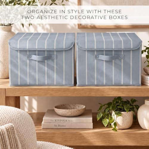Decorative Linen Storage Boxes with Lids - Spacious Set of 2 Organizer Bins - Image 6