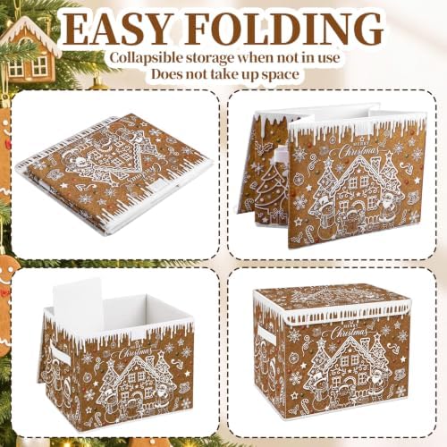 Briwooody Christmas Gingerbread House Storage Bin with Lid and Carrying Handle Gingerbread Man Foldable Storage Box Large Xmas Decorative Collapsible Container Basket for Organizing Closet Home Gift - Image 4