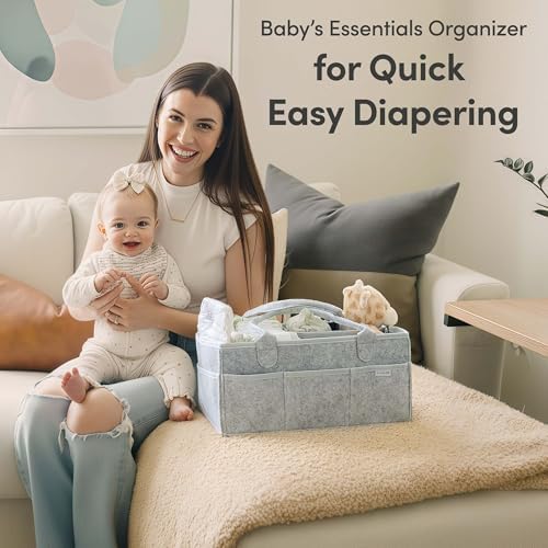 PUTSKA Baby Diaper Caddy Organizer, Felt Nursery Basket, Gray, Large - Image 2