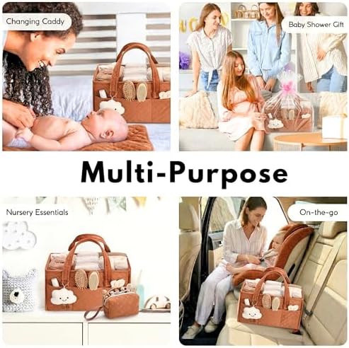 PeraBella Baby Diaper Caddy Organizer, Baby Basket Shower Gift, Portable Changing Table Basket, Postpartum Caddy & Tote Bag Pouch, Newborn Boy & Girl Nursery Essentials Registry, Car Diaper Organizer - Image 6