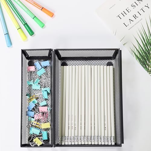 Mesh Tray Silverware Drawer Organizer, Utensil Cutlery Tray Office Supplies with Interlocking Arm Drawer Dividers Organizer for Flatware, Knives,Home,Office, School,Bedroom 9X6＂Black - Image 4