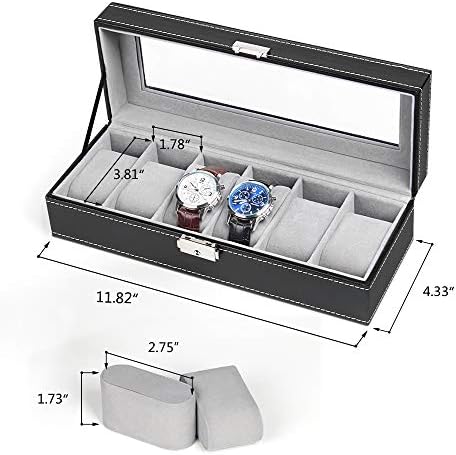 NEX 6 Slots Watch Box Organizer for Men, Black Watch Holder Display Case - Image 2