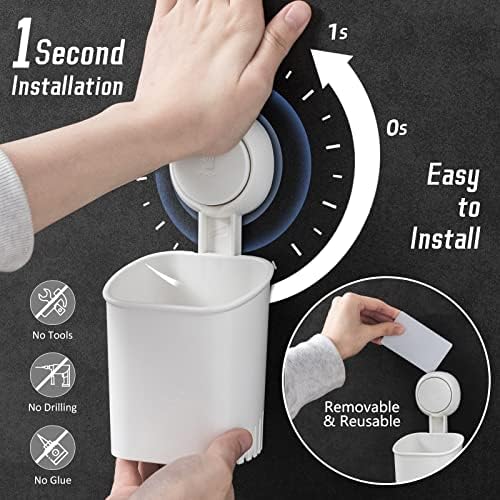 LEVERLOC Powerful Suction Cup Toothbrush Holders for Bathroom Wall, White - Image 2
