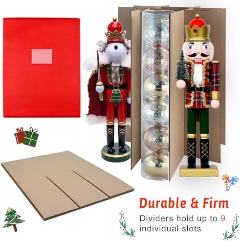 Christmas Nutcracker and Figurine Collectible Storage Box, Fits 9 Holiday Ornaments, Stores Up to 16" Tall Ornaments, Holiday Decor Organizer with Dividers, Nutcracker not Included(Red) - Image 4
