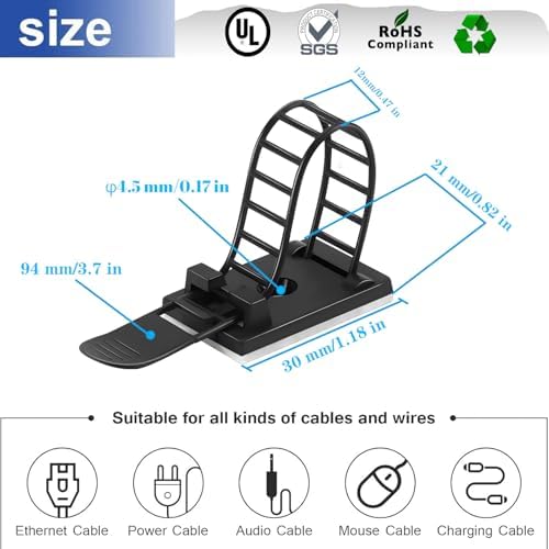 Adjustable Adhesive Cable Management Clips for Desk, Black, 50 Pcs - Image 2