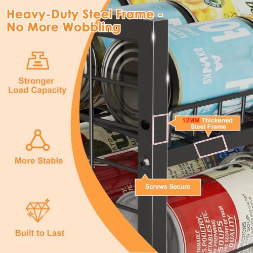 JKsmart 2-Tier Stackable Can Organizer, Extra-Long Can Holders for Pantry Storage, Adjustable Can Dispenser Holds Up to 64 Cans, 12mm Metal Frame, Super Sturdy Racks for Various Canned Food Soda - Image 3