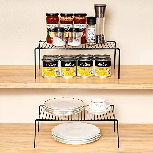 Kitchen Cabinet Shelf Organizer Set of 2, Large (15.7 x 9.4 inch) Metal Wire Pantry Storage Shelves, Dish Plate Racks for Cabinets, Freezer, Counter, Cupboard Organizers and Storage, Black - Image 2