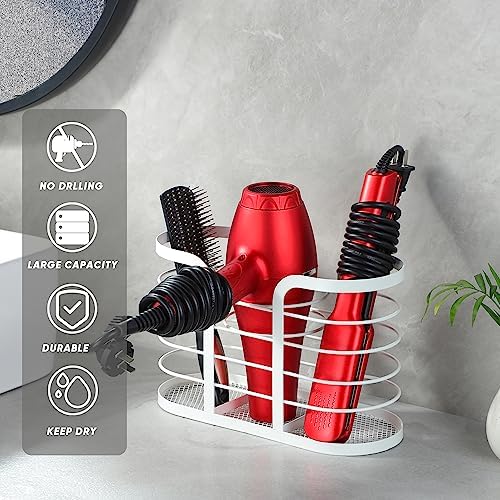 YIGII White Hair Dryer Holder - Adhesive Blow Dryer Holder/Hair Tool Organizer Bathroom Organizer Stick on Wall Mounted Multi-Functional Hair Dryer Rack for Wire Straightener, Shavers - Image 4