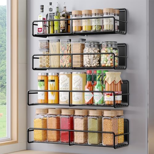 Mystozer 4 Pack Magnetic Spice Rack for Refrigerator, Magnetic Shelf Fridge Organizer for Kitchen Storage, Black by Mystozer
