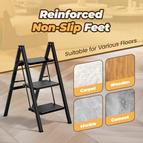 HBTower 3 Step Ladder, Lightweight Aluminum Folding Step Stool - Image 4