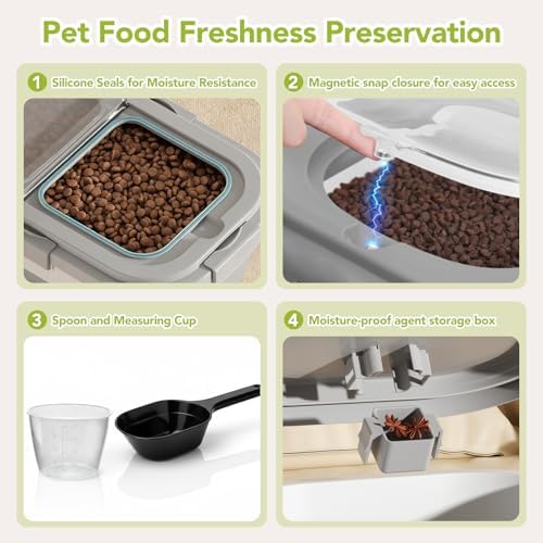 Summark 15 Lbs Dog/Cat Food Storage Container,Collapsible Food Storage Containers with Rolling Wheel Airtight Locking Lid,Pet Food Storage Container with Cup and Scoop,Grey - Image 7