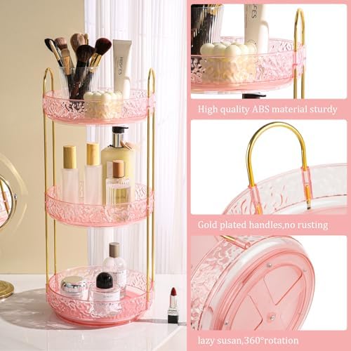 Fangoo Rotating Makeup Organizer for Vanity, 360 Spinning Cosmetic Storage, Perfume Holder for Bathroom Countertop or Dresser (Pink, 3 Tiers) - Image 3