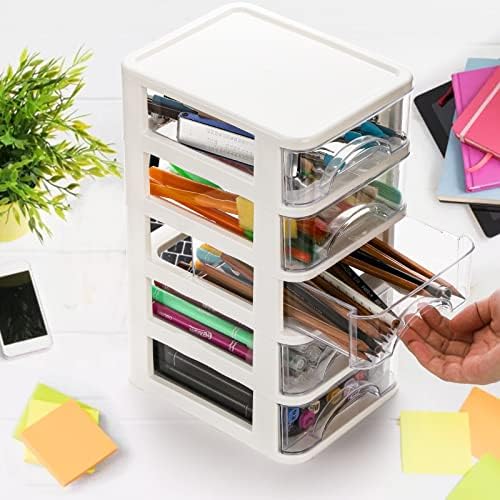 Hedume Desktop Drawer, Clear 5 Drawer Desktop Storage Unit, White Frame with Clear Drawers, Drawer Unit - Image 2