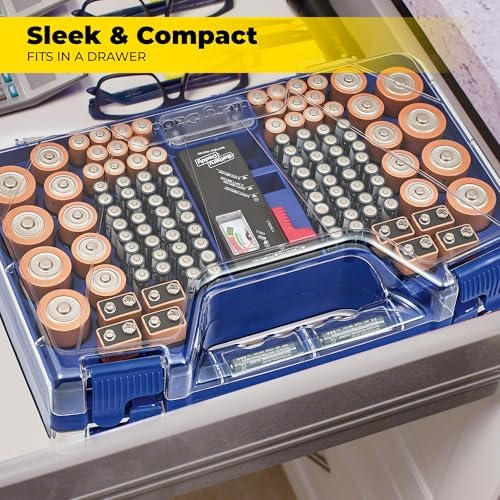 Battery Daddy Storage & Organizer Case with Tester, Stores & Protects Up to 180 Batteries, Double-Sided, Clear Locking Lid, Secure Latches & Portable Carrying Handle - Blue (Batteries Not Included) - Image 3