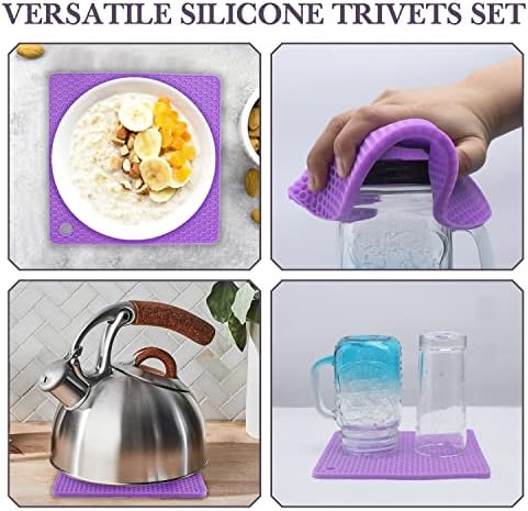 Silicone Silicone Trivet for Hot Dishes, 4 Pack Purple Heat Resistant Silicone Hot Pads Pot Holders for Kitchen Counter Non-Slip Trivets for Hot Pots and Pans, Small Dish Drying Mat & Spoon Rest - Image 4