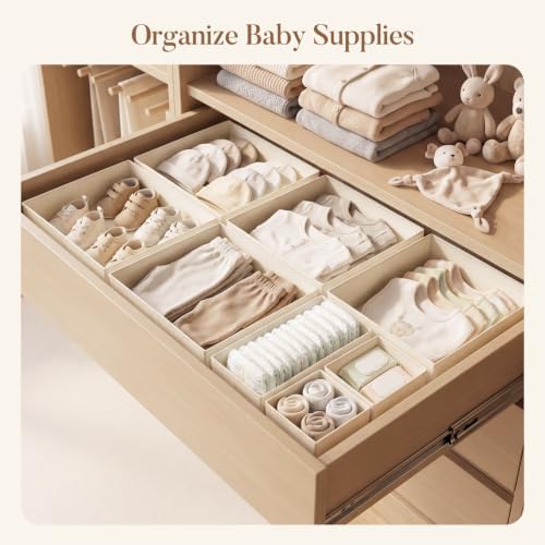 Drawer Organizer Storage for Clothes, Socks, 10 Pack, Beige - Image 3