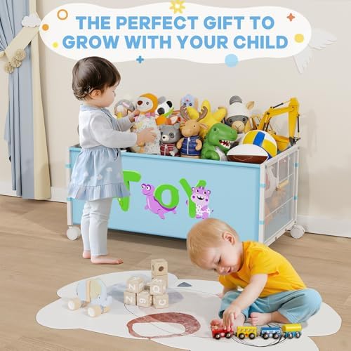 JBBTOOL Large Toy Box, Toy Storage Organizer for Kids, Toy Chest for Toddlers with 360° Wheels, Toybox for Living Room, Oxford Cloth Toy Box for Boys, Girls, Stuffed Animals, Clothes - Image 6