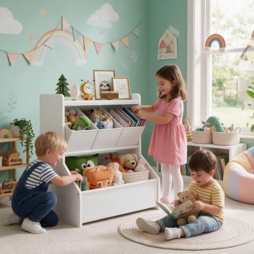 FOUCSSOMEI Kids Toy Storage Organizer with Display Shelf Playroom & Nursery - Image 5