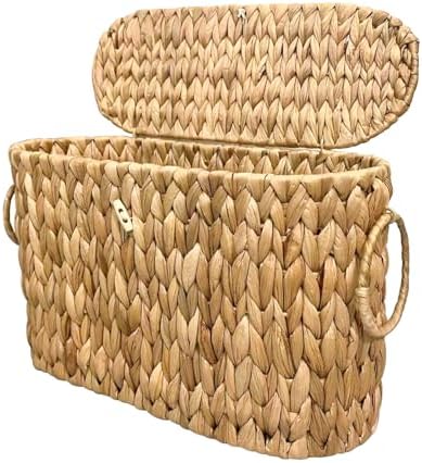 Coeusy Toilet Paper Basket with Lid,Wicker Basket for Bathroom Organizers and Storage,Holds Up to 6 Mega Rolls, Decorative Hand-Woven Rattan Bathroom Decor Accessories,Natural Water Hyacinth by WEAVECOMFORTINTOEVERYCORNER