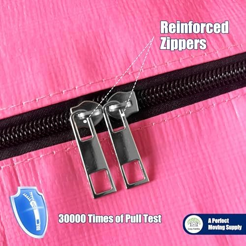 Cosy Family 4 Pack Heavy Duty Extra Large Moving Bags with Backpack Straps - Strong Handles & Zippers, Storage Totes For Space Saving, Fold Flat, Alternative to Moving Box, Pink - Image 4