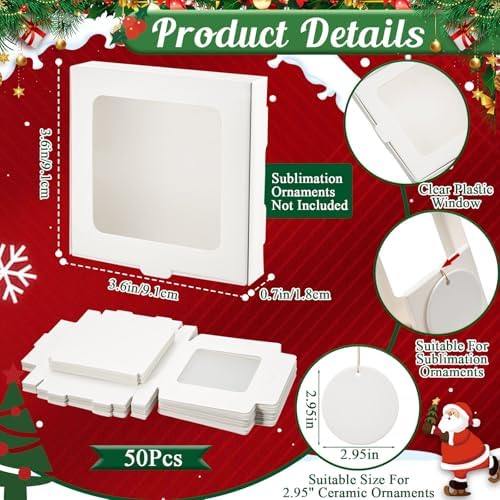 Dunzoom 50 Pcs Christmas Sublimation Blanks Ornament Gift Box, White - Image 2