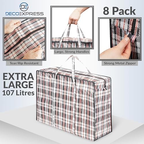 8 Pack Heavy Duty Moving Bags with Strong Zipper & Carrying Handles, 107L/ 28 gal Large Durable Clothes Storage Totes, 88 lbs Packing Moving Boxes, Closet Organizers and Storage (29.9x23.2x29.4 IN) - Image 4