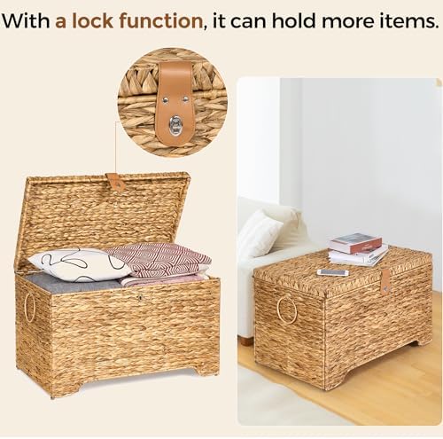 Honjourai Handwoven Storage Basket with Lid, 165L Wicker Storage Trunk - Image 2