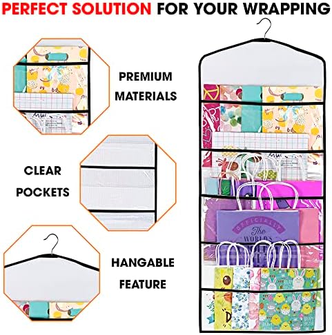 Gift Bag and Tissue Paper Storage, Hanging Organizer with Multiple Front and Back Pockets Double Sided, Organize Gift Wrap and Paper Bags 38 x 16 Inch (Black seam) - Image 4