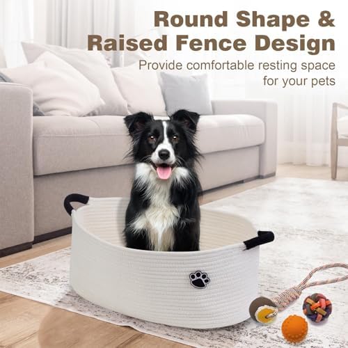 Optish Dog Toy Basket, 30L Toy Box and Bin for Dog Cat Storage, 19.7" X 11" X 7.9" Large Woven Rope Basket for Blankets, Living Room, Bedroom, White - Image 4