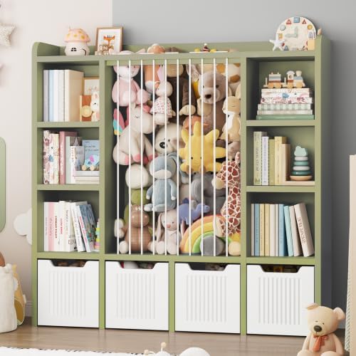 ONBRILL 3-in-1 Toy & Stuffed Animal Storage, 4 Movable Toy Chest, Green by ONBRILL