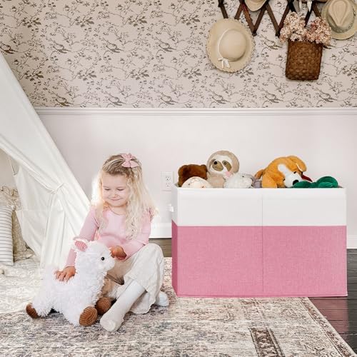 INDRESSME 122L Toy Storage Box with Lid & Dividers, Pink & White, - Image 3