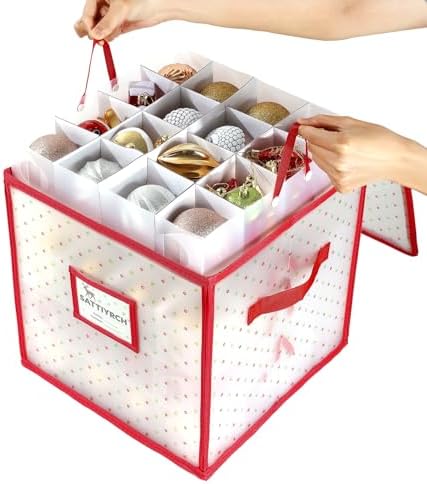 Sattiyrch Plastic Christmas Ornament Storage Box with Trays,Customizable Dividers, Dust-Proof Durable Ornament Organizer Holder,Christmas Storage Containers,Holds 64 x 3 Ornaments by Sattiyrch
