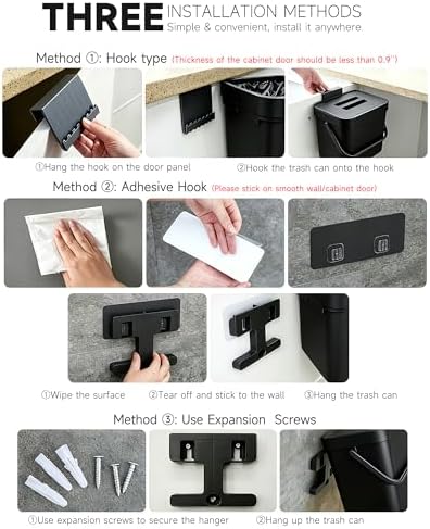 1.8 Gal Countertop Compost Bin, Hanging Trash Can 7L/Black - Image 7