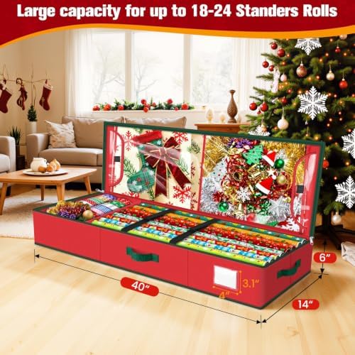 Wrapping Paper Organizer Storage, Christmas Wrapping Paper Storage, Red - Image 2