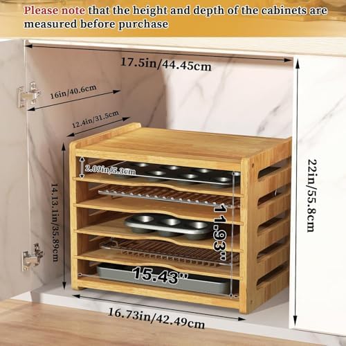6 Tier Rubber Wooden Tray Dividers for Cabinets, Cookie Sheet Organizer - Image 5