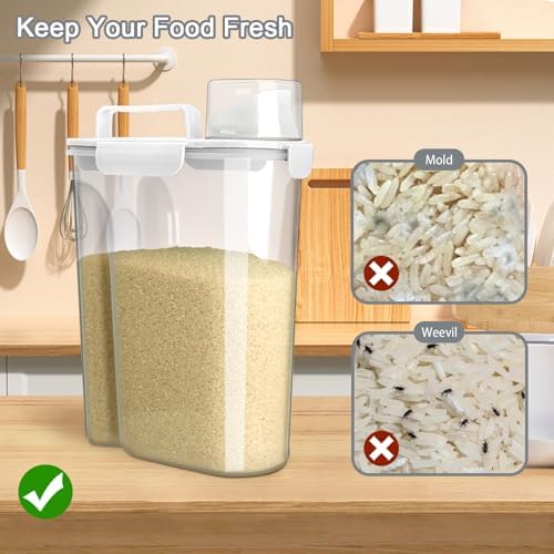 Komzon Rice Container, Airtight Rice Storage Container 10lb, Cereal Containers Storage, BPA Free Food Dispenser with Pouring Spout Handle for Flour Pasta Grain, Pet Dog Cat Bird Food Storage Container - Image 6