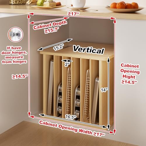 7 Tier Wooden Tray Dividers for Cabinets Cookie Sheet Organizer for Pot, Pans, Baking Tray Organizer for Kitchen Documents Storage(14" W x 16.5" H x 15.2" D) - Image 2
