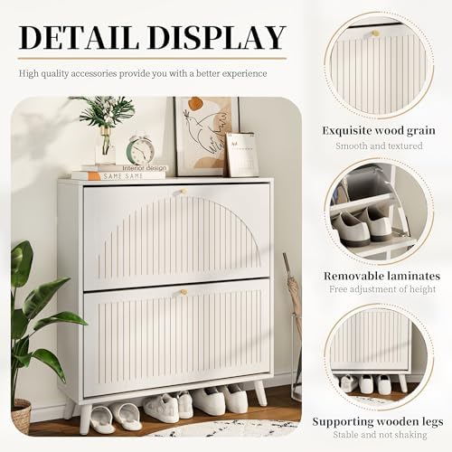 Fsbecl Shoe Storage Cabinet for Entryway with 2 Fluted Flip Drawers, White - Image 4