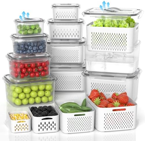 damynuo 10 Pack Fruit Storage Containers for Fridge with Removable Colander by PERFECTSOLUTIONFORORGANIZER