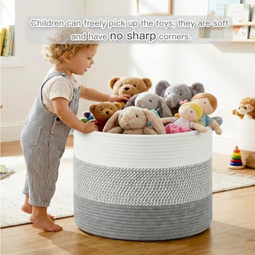 Artfeel 40L Large Cotton Rope Basket, Decorative Woven Blanket Storage for Living Room, Boho Toy Storage & Toy Box for Kids, Versatile Laundry Basket & Nursery Hamper for Blankets(Gery) - Image 2