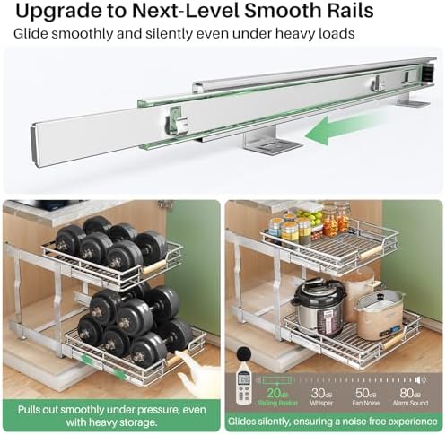 Pull out Cabinet Organizer, 2 Tiers 17"W X 21"D, Heavy Duty Smooth Sliding Under Cabinet Shelves for Pots and Pans, Full-Extension Roll out Drawers, Slide out Organization for Home Kitchen Pantry - Image 4