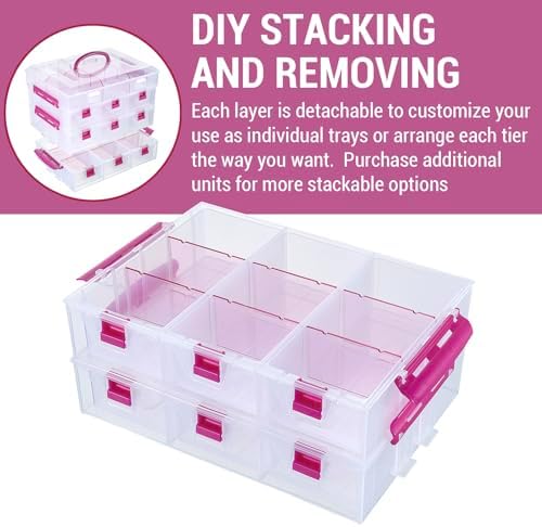 MyGift Stackable Single Tray Add-On for 11-Inch Clear Arts & Crafts Container, 9-Compartment Sewing Supplies Organizer with Removable Dividers for Craft Storage, Includes 3 Drawers - Image 2