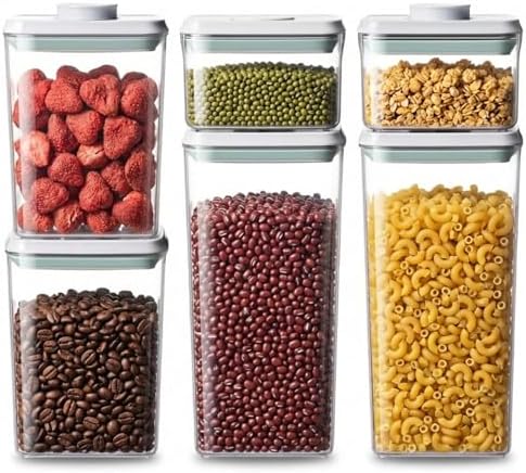 Pop Airtight Food Storage Containers with Lids Stackable Containers for Kitchen Pantry Organization Ideal for Cereal Snacks Flour Sugar Coffee and Spaghetti (gray, 6 pcs) by Unknown