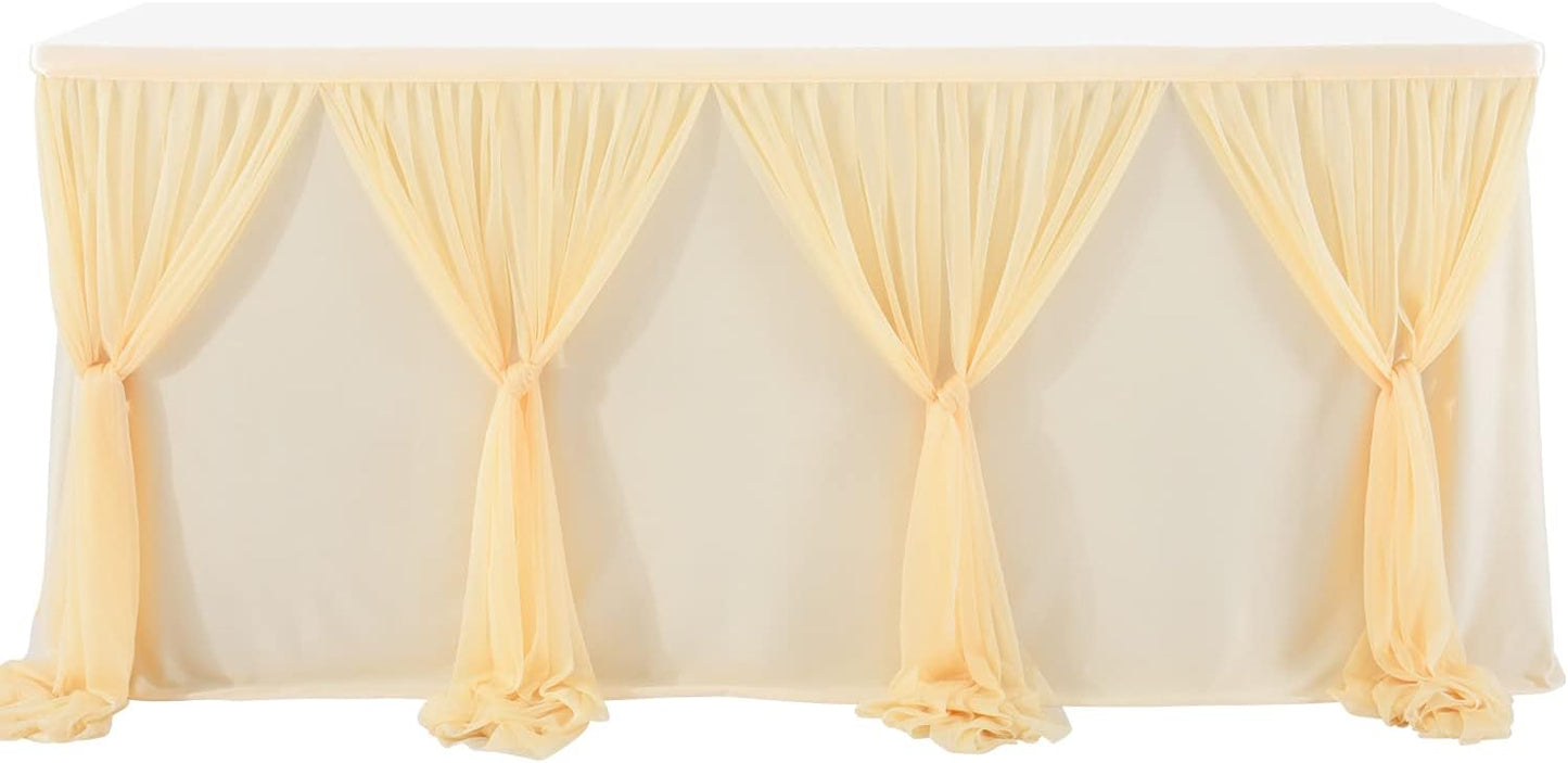 14ft Champagne Table Skirt Tulle Wedding Table Cloth Elegant Tutu Table Skirt Cover for Birthday Party Baby Shower Dessert Buffet Banquet Table Decorations